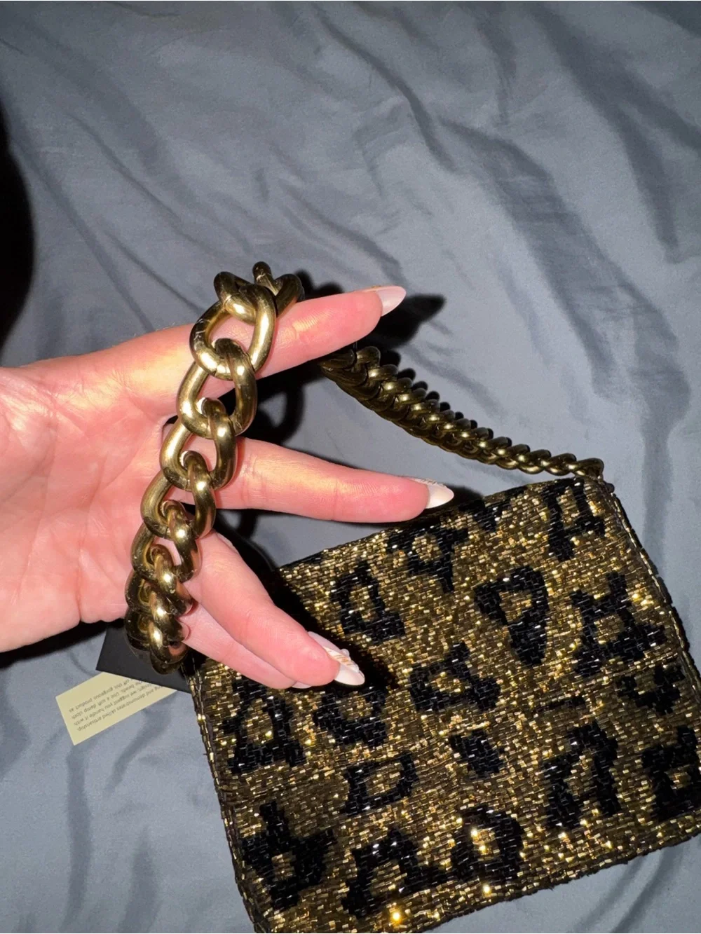 Beaded Cheetah Gold Chain Shoulder Bag Handmade in India New with Tags